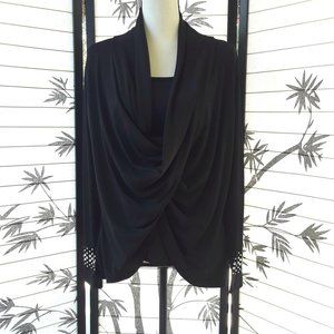 Vintage Premise Black Surplice Front Wrap Rhinestone Top